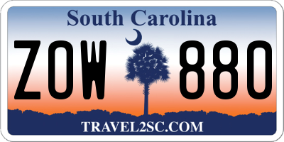 SC license plate ZOW880