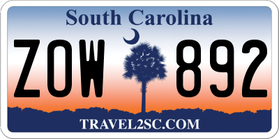 SC license plate ZOW892