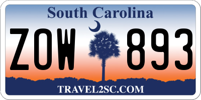 SC license plate ZOW893