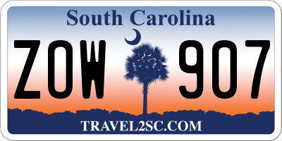 SC license plate ZOW907