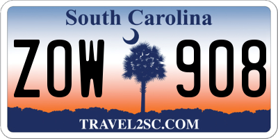 SC license plate ZOW908