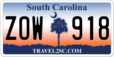 SC license plate ZOW918
