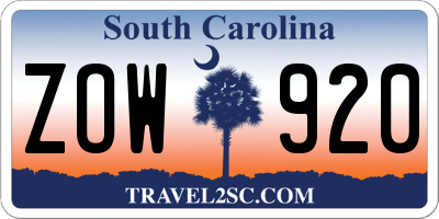 SC license plate ZOW920