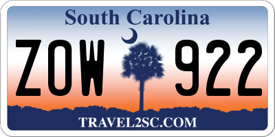 SC license plate ZOW922