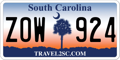 SC license plate ZOW924