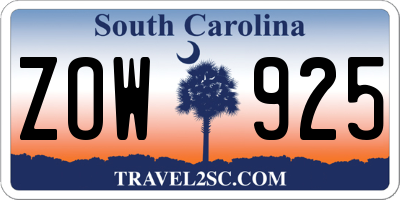 SC license plate ZOW925