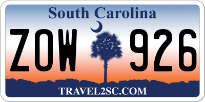 SC license plate ZOW926