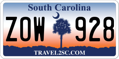 SC license plate ZOW928