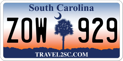 SC license plate ZOW929
