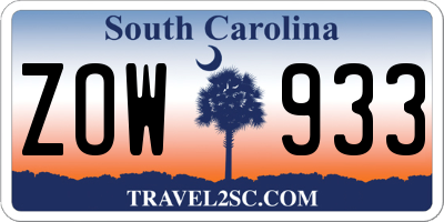 SC license plate ZOW933