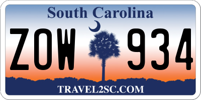 SC license plate ZOW934