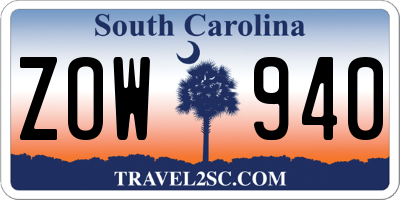 SC license plate ZOW940