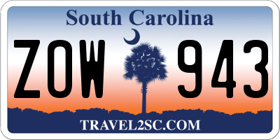SC license plate ZOW943