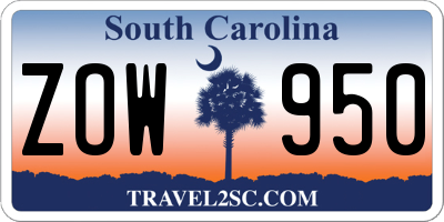 SC license plate ZOW950