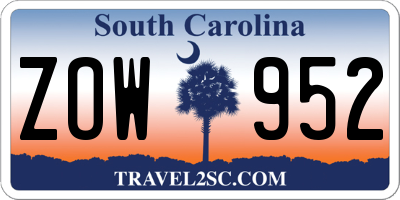 SC license plate ZOW952