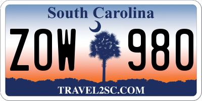 SC license plate ZOW980
