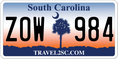 SC license plate ZOW984