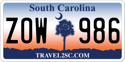 SC license plate ZOW986