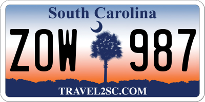 SC license plate ZOW987