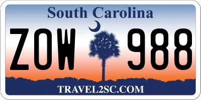 SC license plate ZOW988