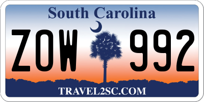 SC license plate ZOW992