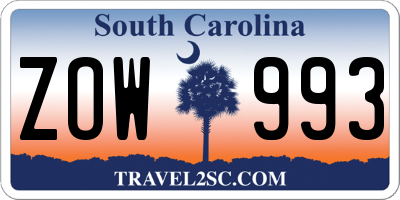 SC license plate ZOW993