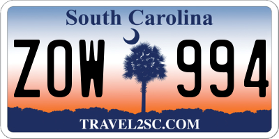 SC license plate ZOW994
