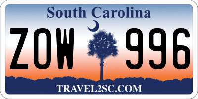 SC license plate ZOW996