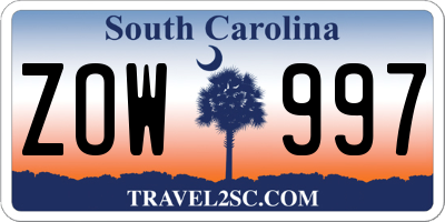 SC license plate ZOW997