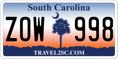 SC license plate ZOW998