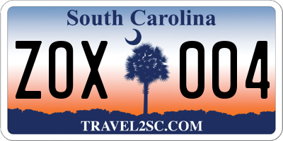 SC license plate ZOX004