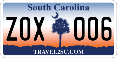 SC license plate ZOX006