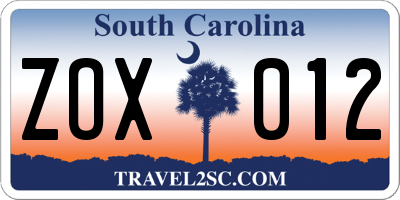 SC license plate ZOX012