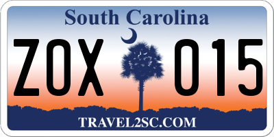 SC license plate ZOX015