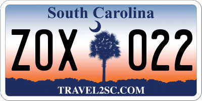 SC license plate ZOX022