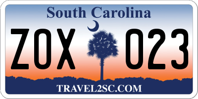 SC license plate ZOX023
