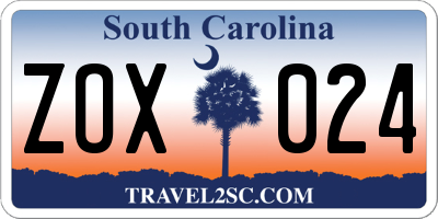 SC license plate ZOX024