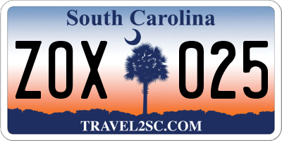 SC license plate ZOX025