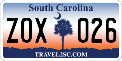 SC license plate ZOX026