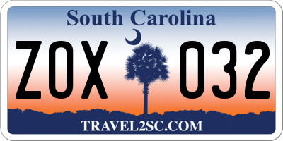 SC license plate ZOX032
