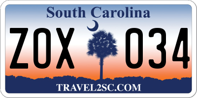 SC license plate ZOX034