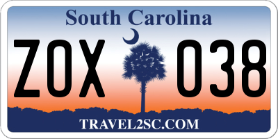 SC license plate ZOX038