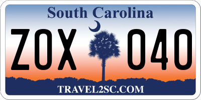 SC license plate ZOX040