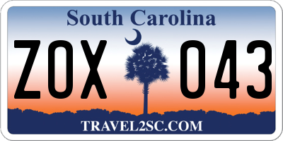 SC license plate ZOX043