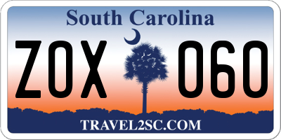 SC license plate ZOX060