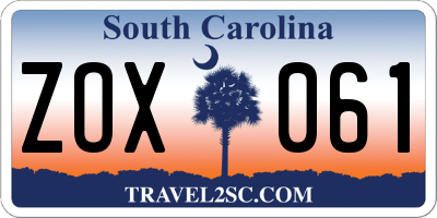 SC license plate ZOX061