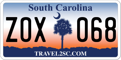SC license plate ZOX068