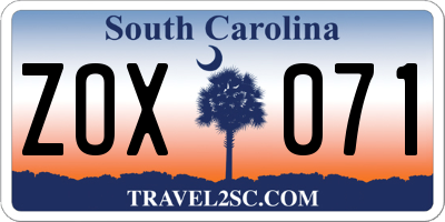 SC license plate ZOX071
