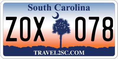 SC license plate ZOX078