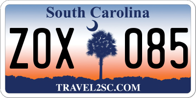 SC license plate ZOX085
